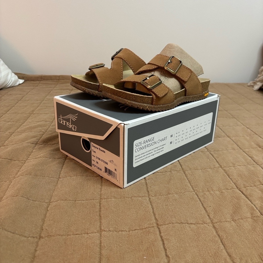 Dansko Danya Suede Leather  Double Strap Sandals Tan Women 36